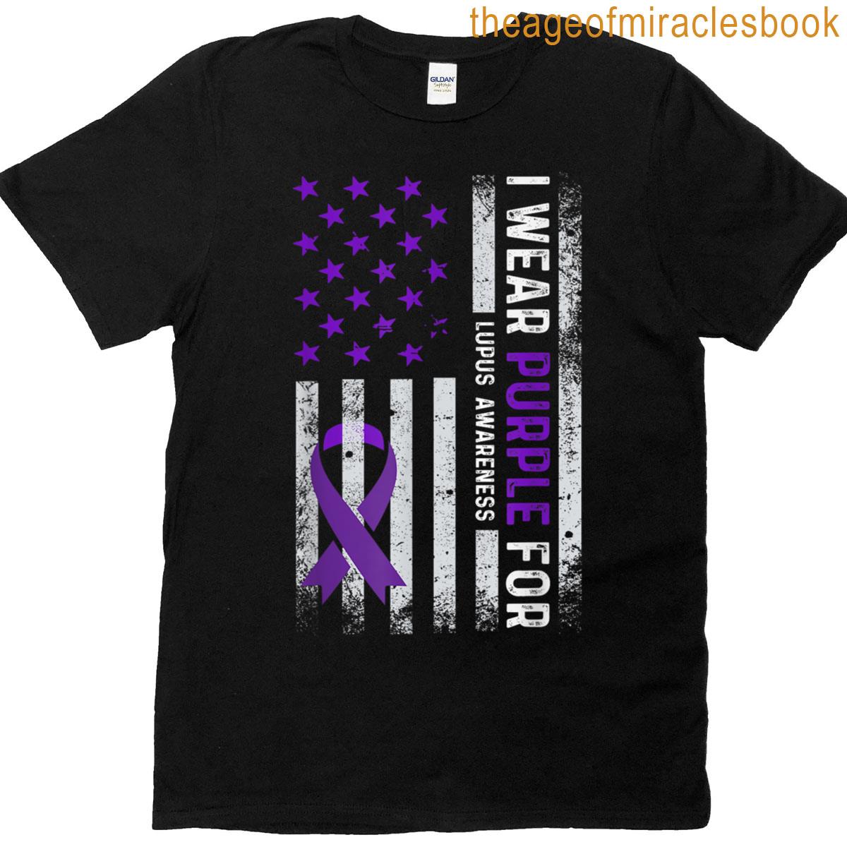 Usa American Flag I Wear Purple For Lupus Awareness 2025 T-shirt