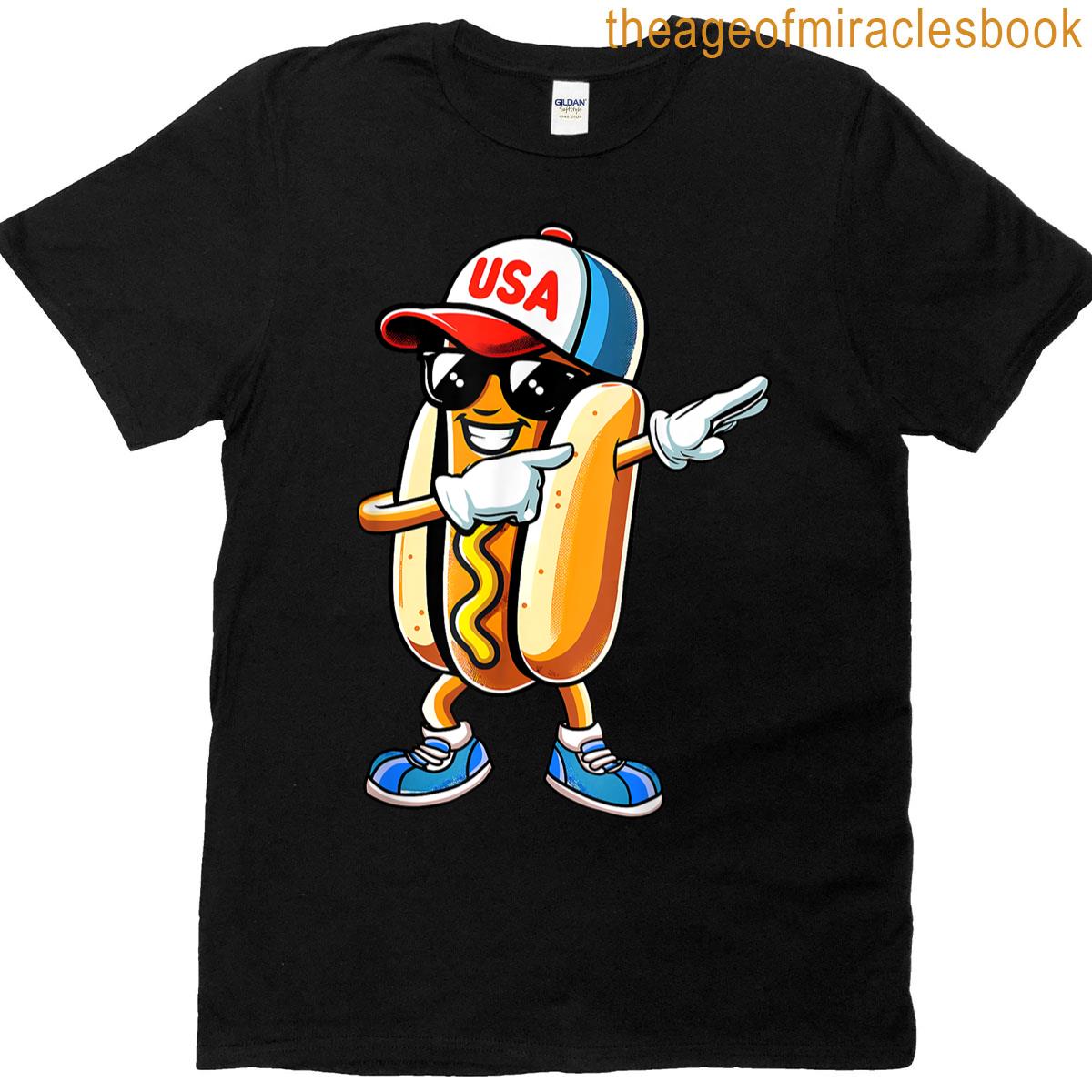 Funny Dabbing Wiener Hot Dog American Patriotic 4th Of July T-shirt