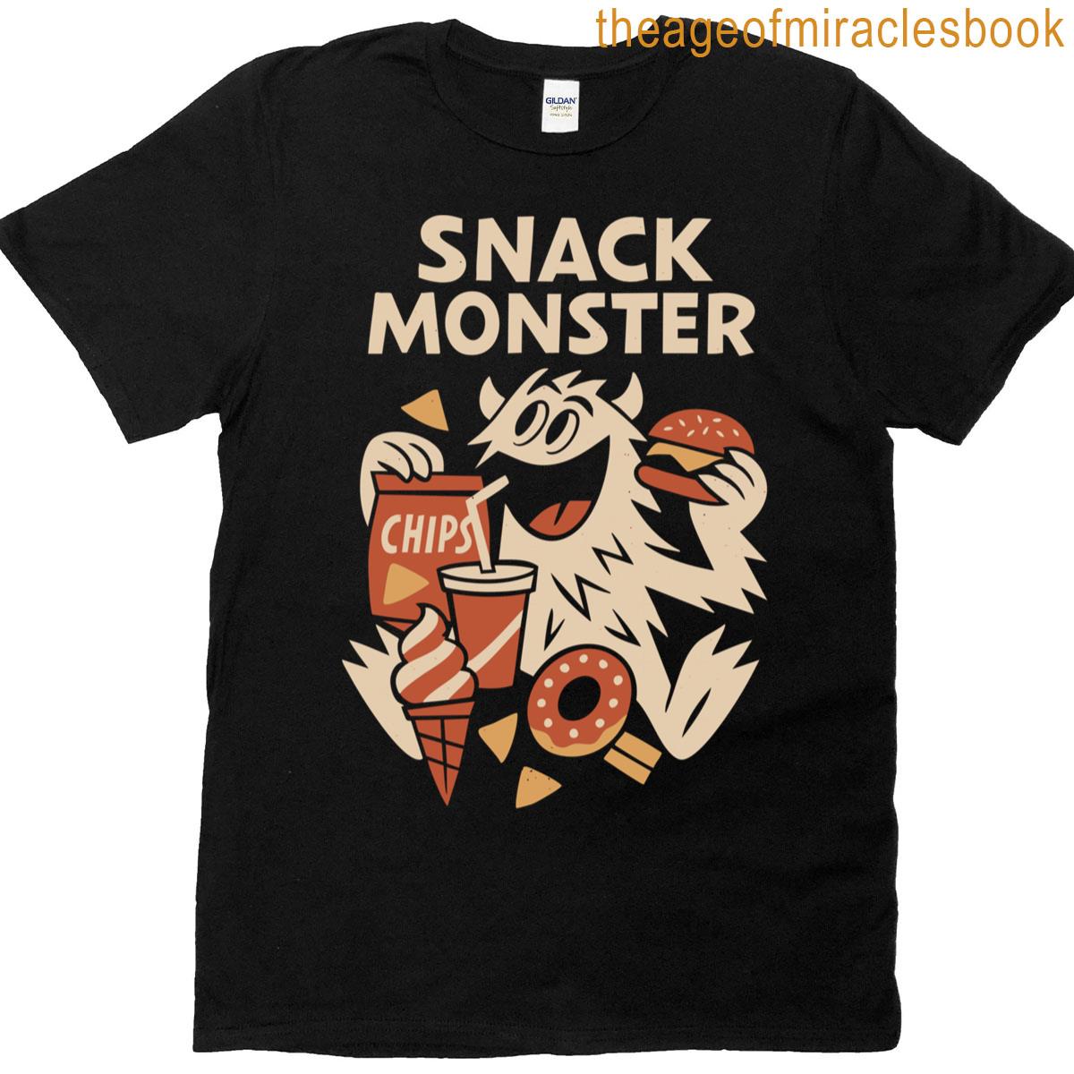 Snack Monster Funny Junk Food Lover Cartoon Design T-shirt