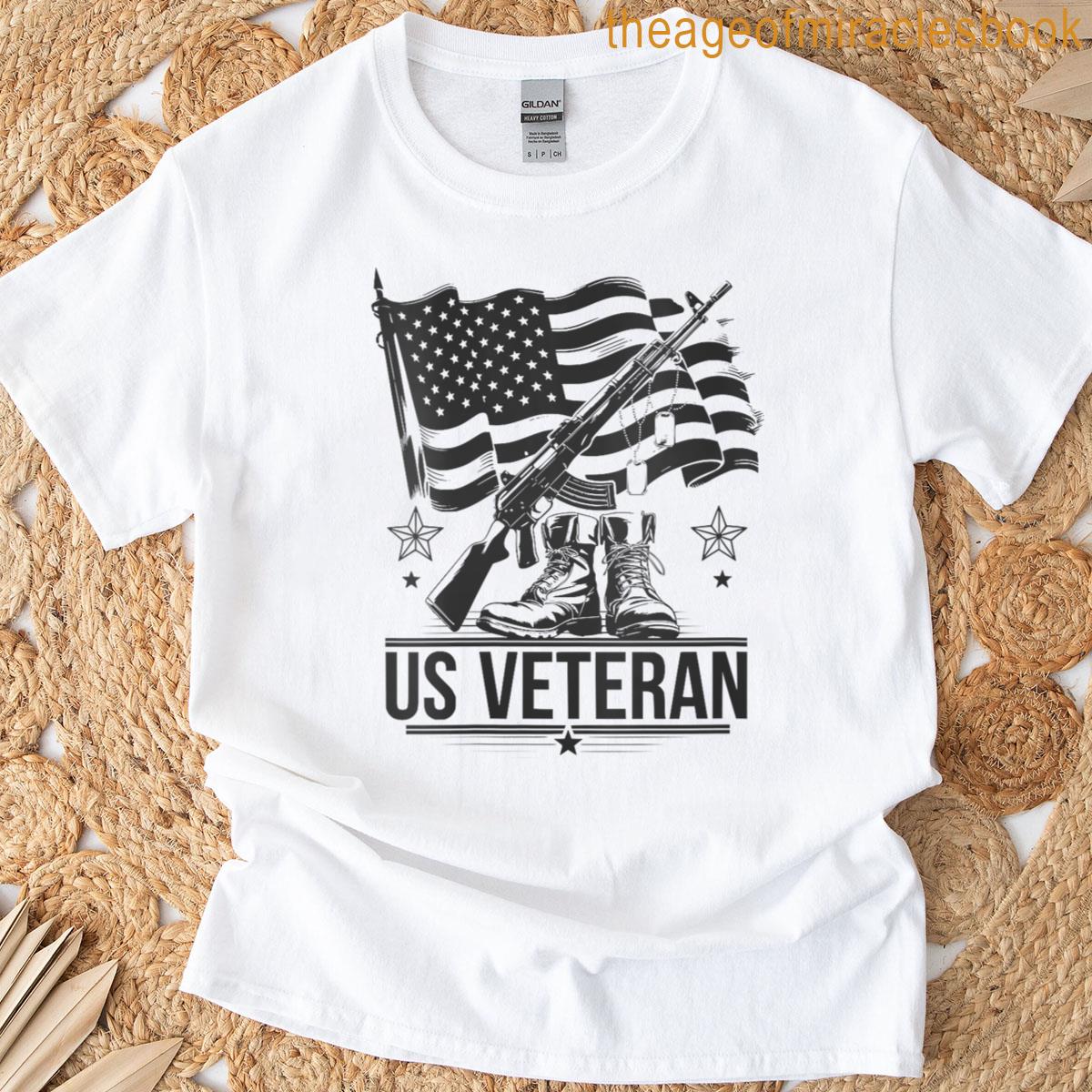 Womens Us Veteran American Flag Boots Rifle Dog Tags Patriotic T-shirt
