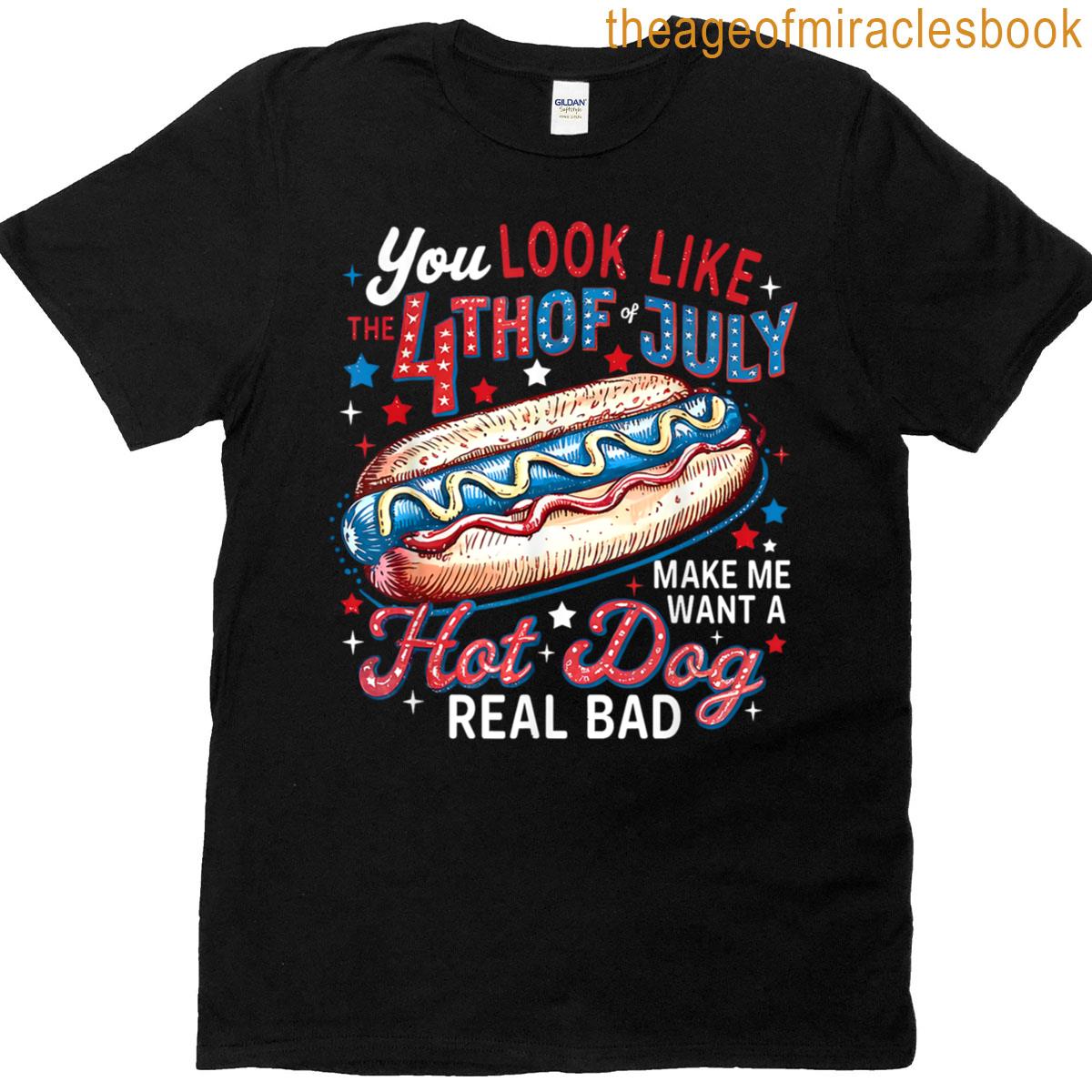 You Look Like The 4th Of July Hot Dog Real Bad American Flag T-shirt
