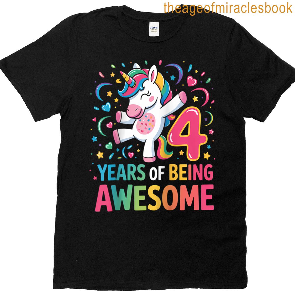 4 Years Old Unicorn 4th Birthday Girl Unicorn Party Raglan Baseball Tee T-shirt