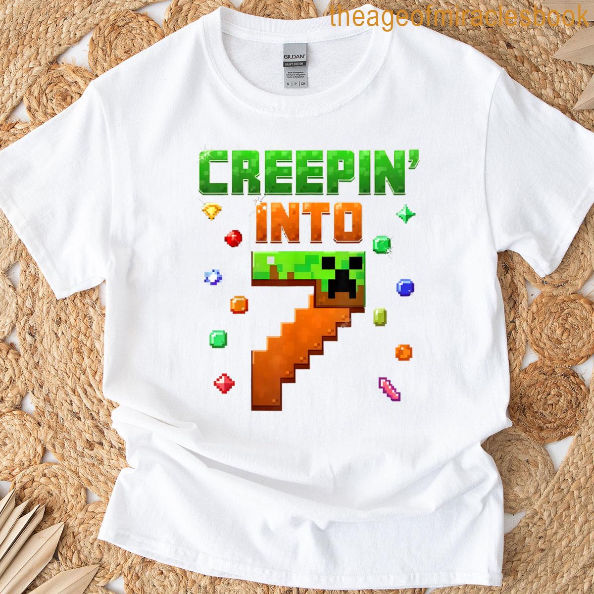 7th Birthday Gamer Pixel Creepin Into 7 Video Game Party T-shirt