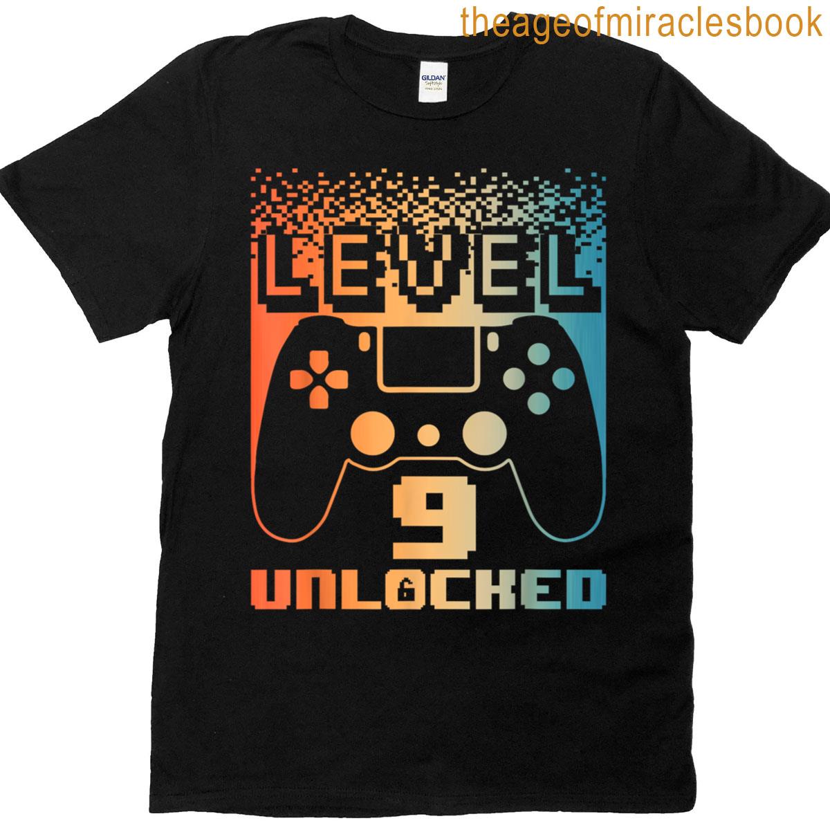 9th Birthday Art For Boys Level 9 Unlocked Gamer 9 Year Old T-shirt