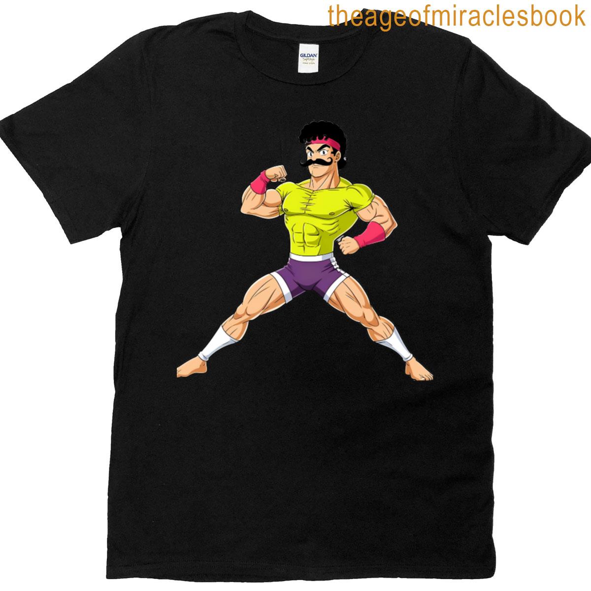 An Anime-style 1980s Fitness Character In A Dynamic Heroic T-shirt