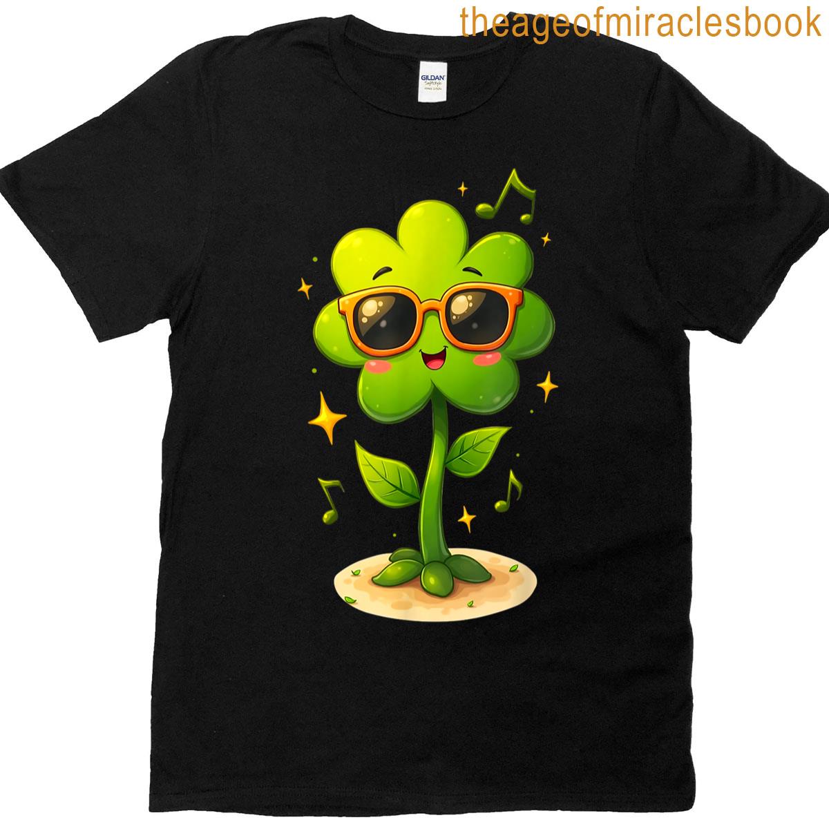 Kawaii Cartoon Irish Shamrocks Wearing Sunglasses T-shirt