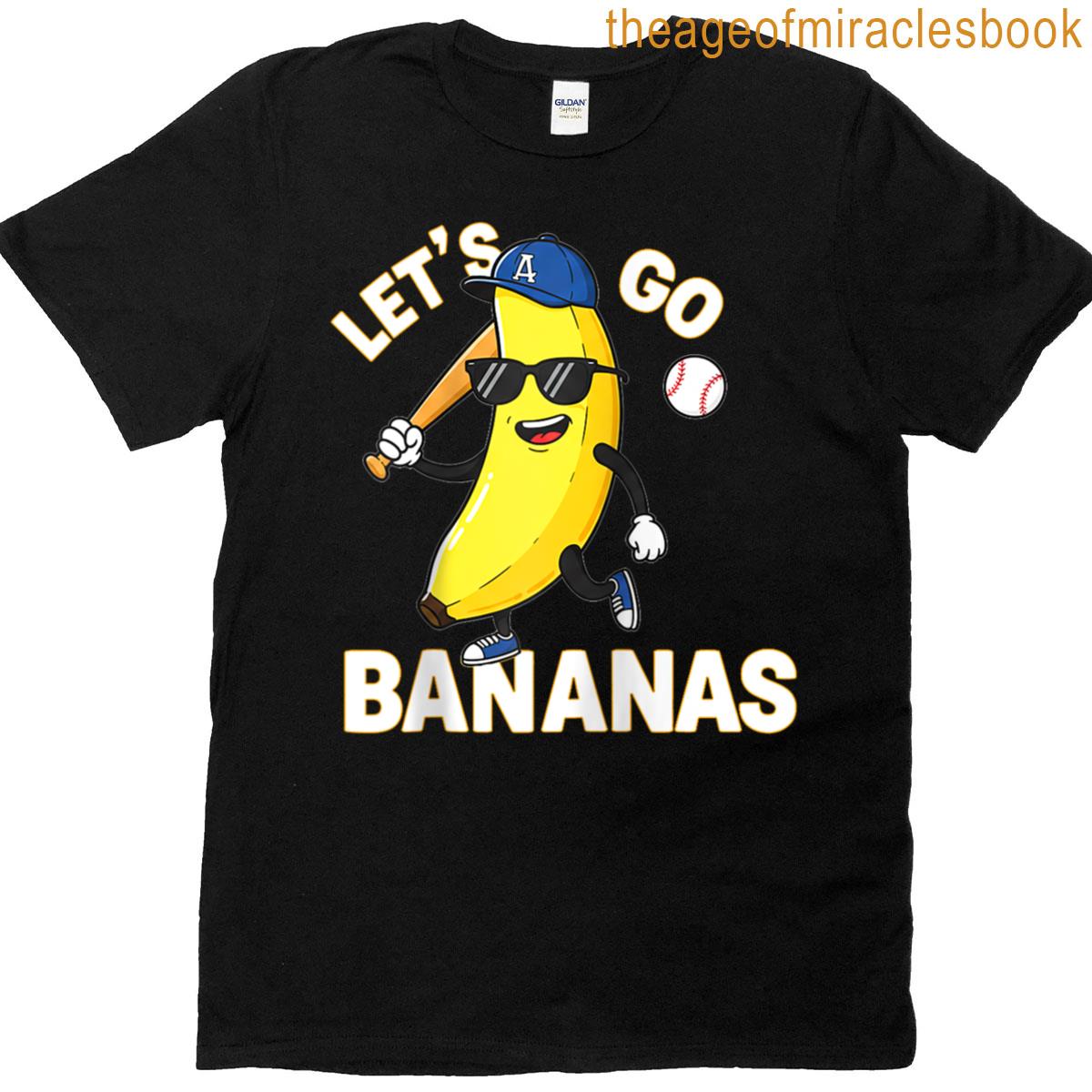 Lets Go Bananas Funny Baseball Banana Cool Cartoon Sports Raglan Baseball Tee T-shirt