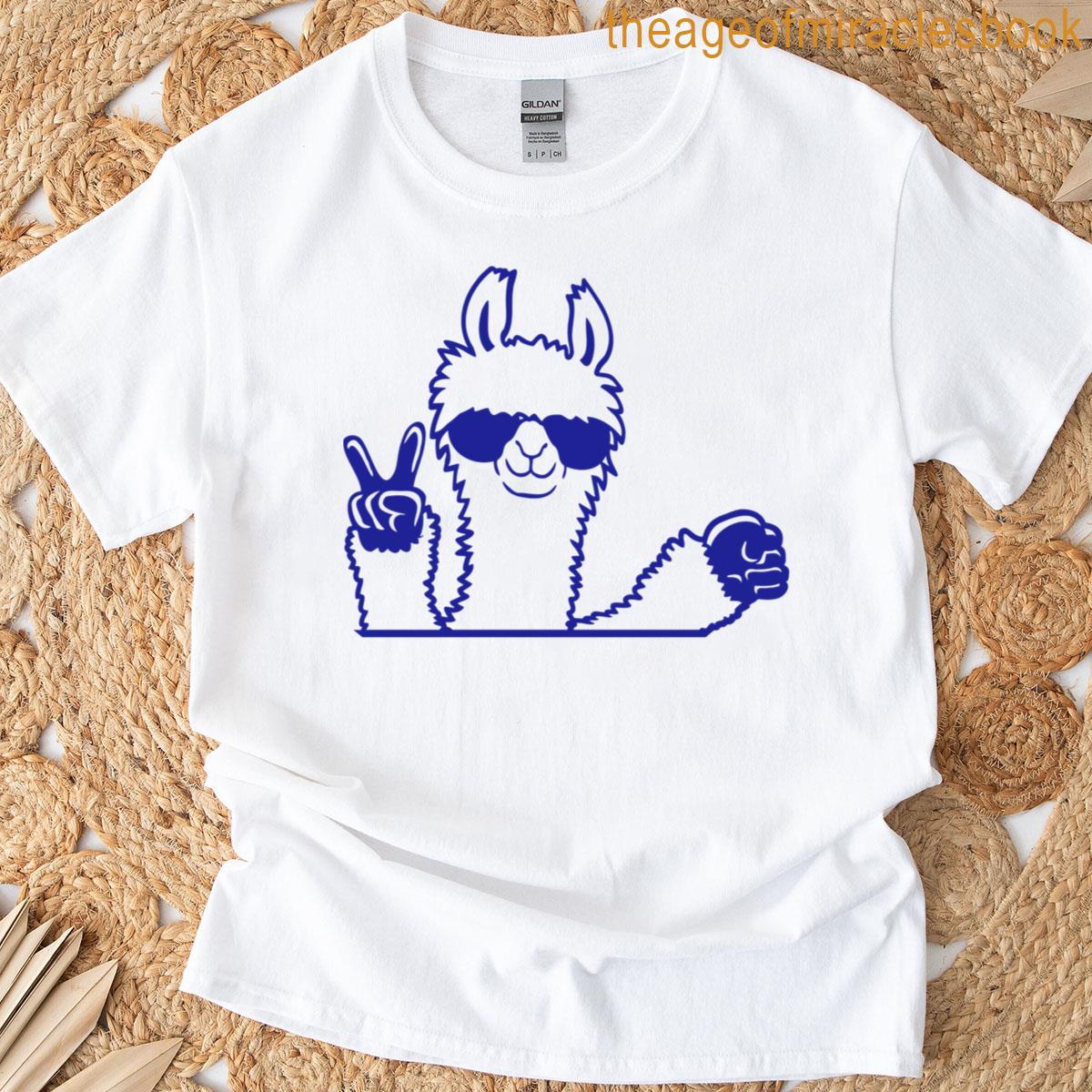 Llama Sunglasses Peace Fist Pump Team Greeting Fun T-shirt