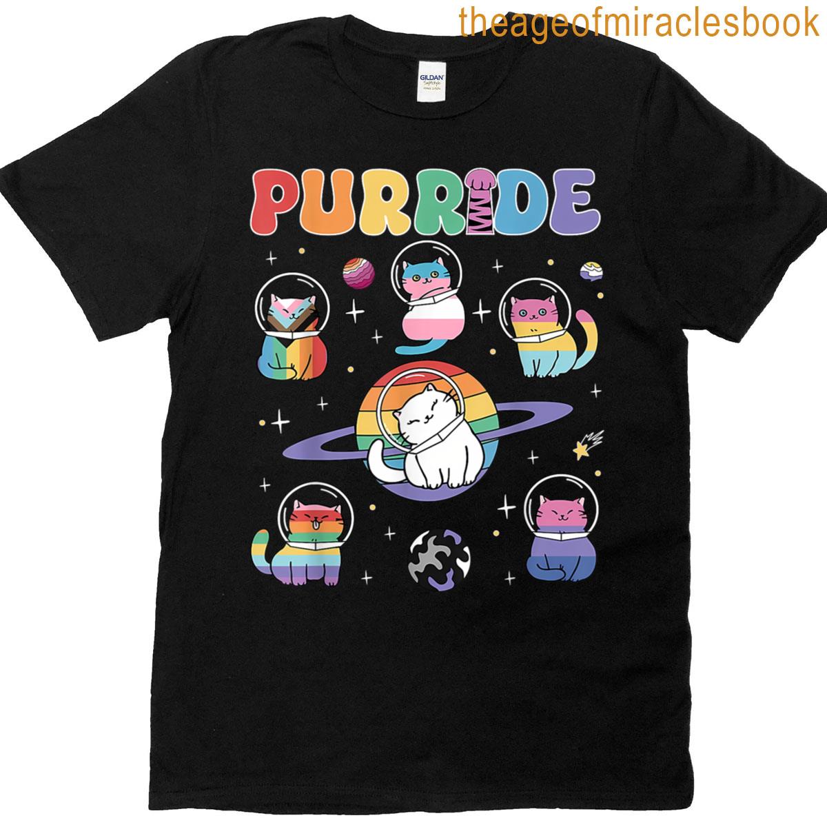 Purride Cat Pride Ally Lgbt Rainbow Astronaut Kitten Lover T-shirt
