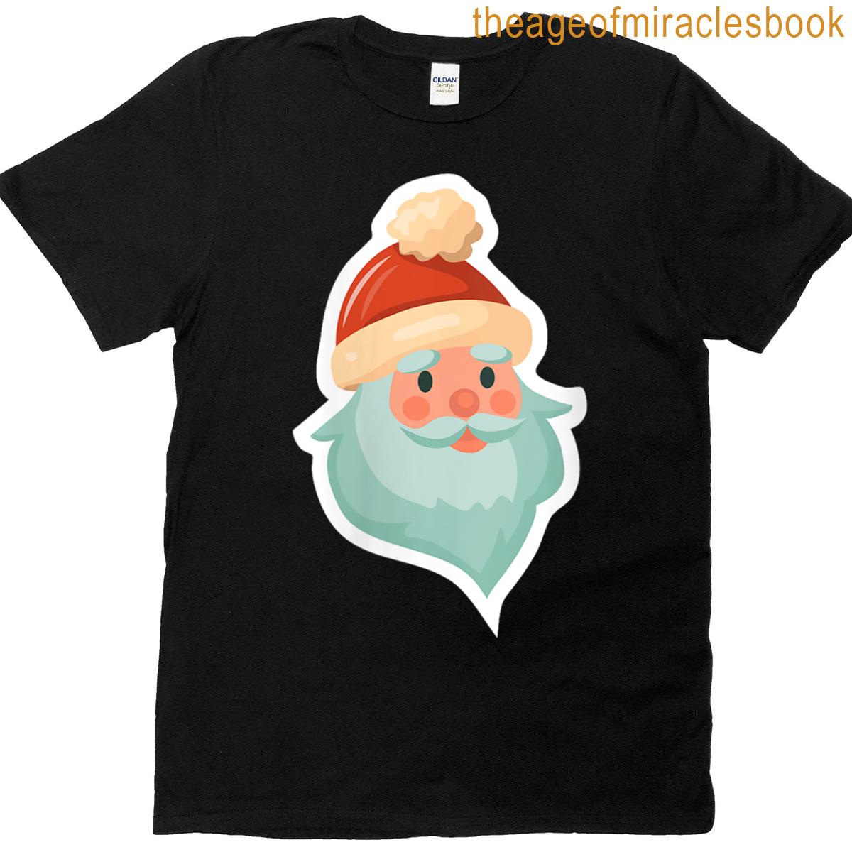 Womens Cute Santa Claus Cartoon Head T-shirt