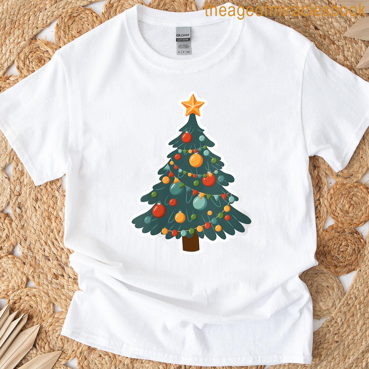 Womens Decorated Christmas Tree Cartoon T-shirt