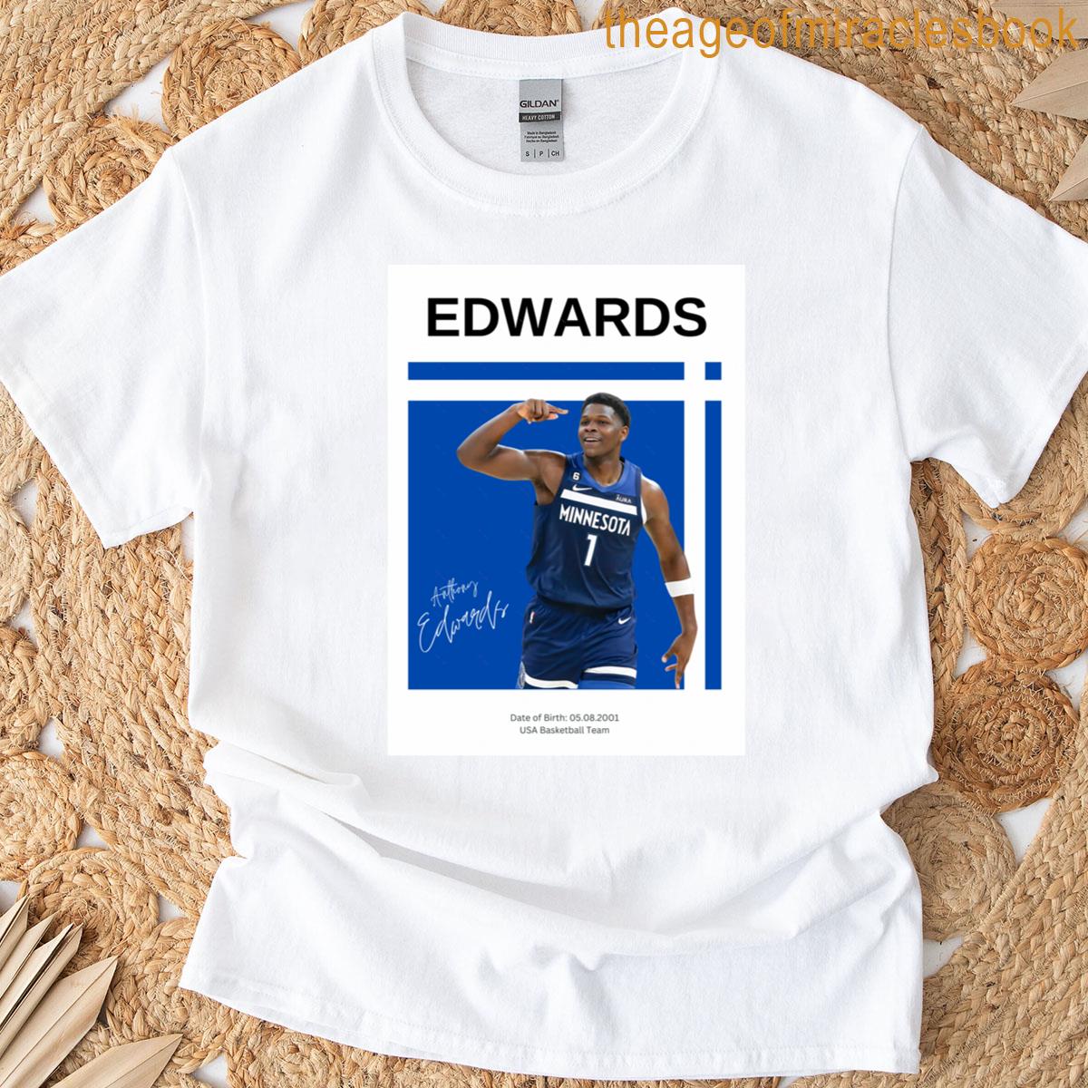 Anthony Edwards Poster Minnesota Timberwolves Poster Minimalist Helvetica Mid-century Modern T-w T-shirt