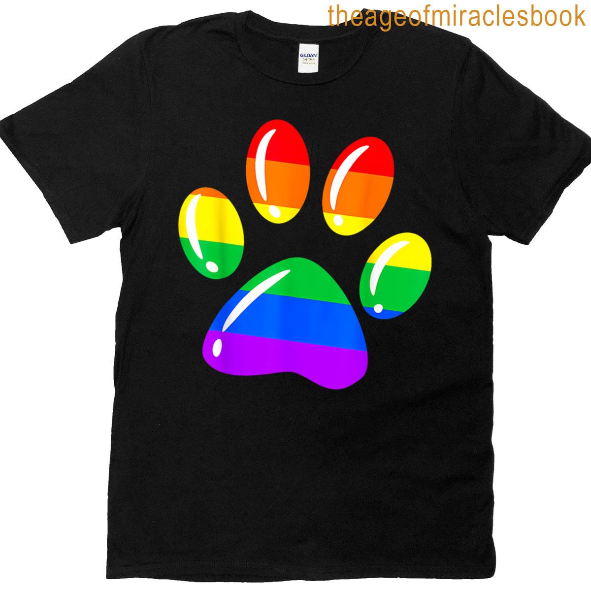 Dog Paw Print Lgbtq Rainbow Flag Gay Pride Ally Dog Lover T-shirt