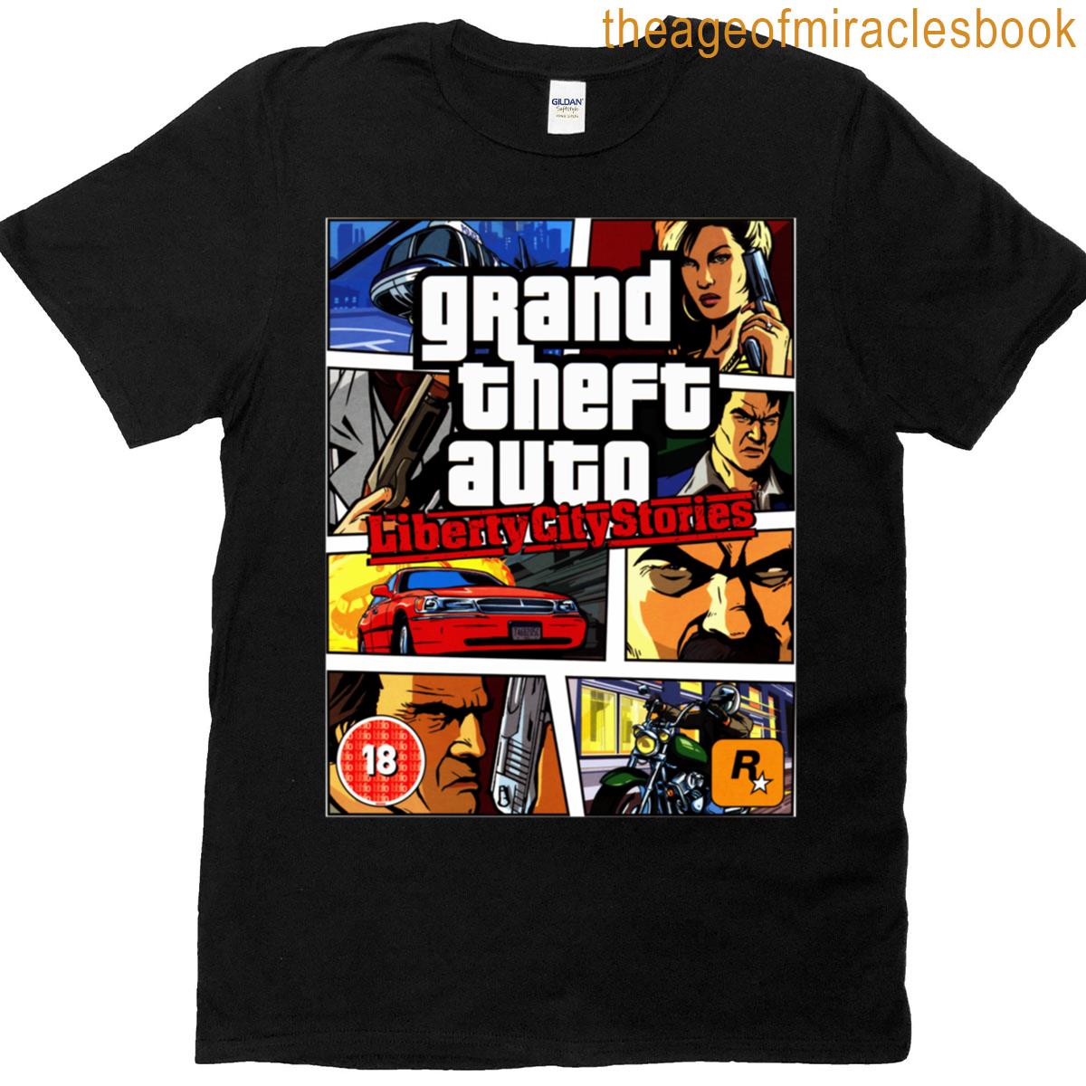 Grand Theft Liberty Stories – Retro Video Game Case Art Amp Logo Oversized T-shirt