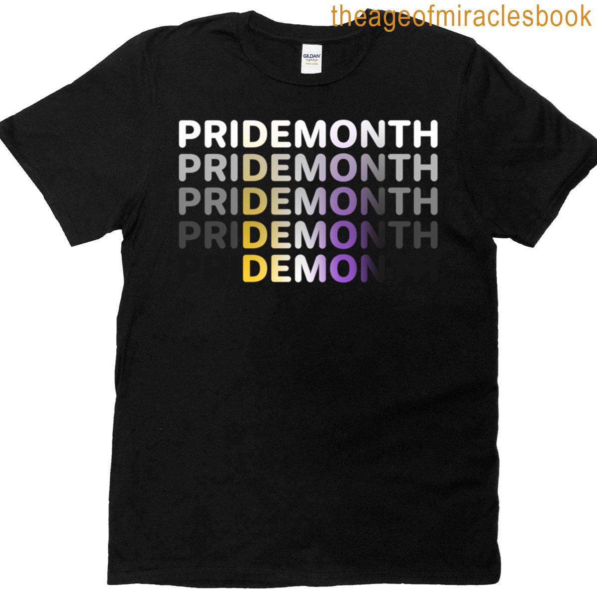 Non-binary Pride Demon Month Humour Comedy Satirical Lgbtq Pride Flag T-shirt