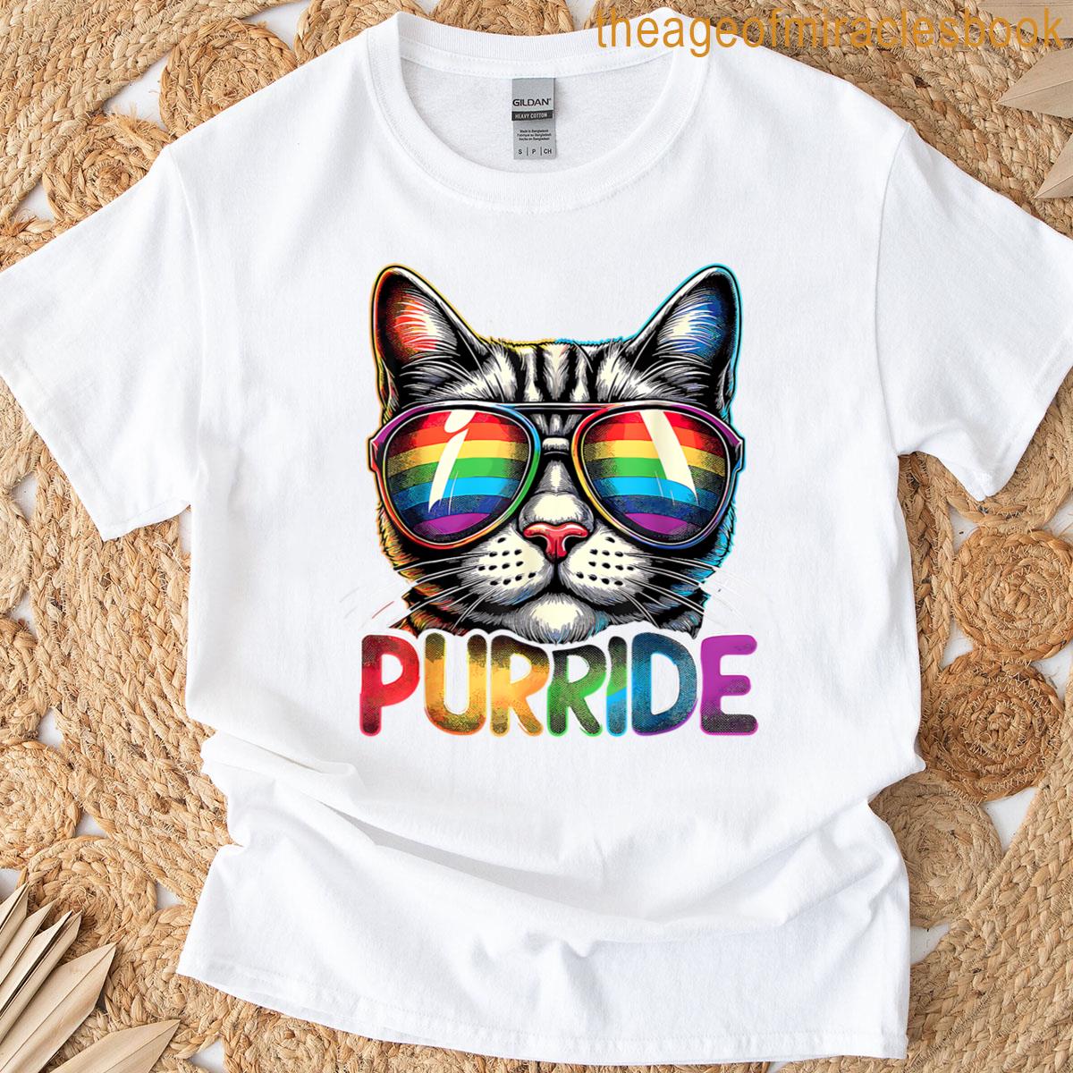 Purride Cat Rainbow Pride Month Lgbtq Ally Men Women Kids T-shirt