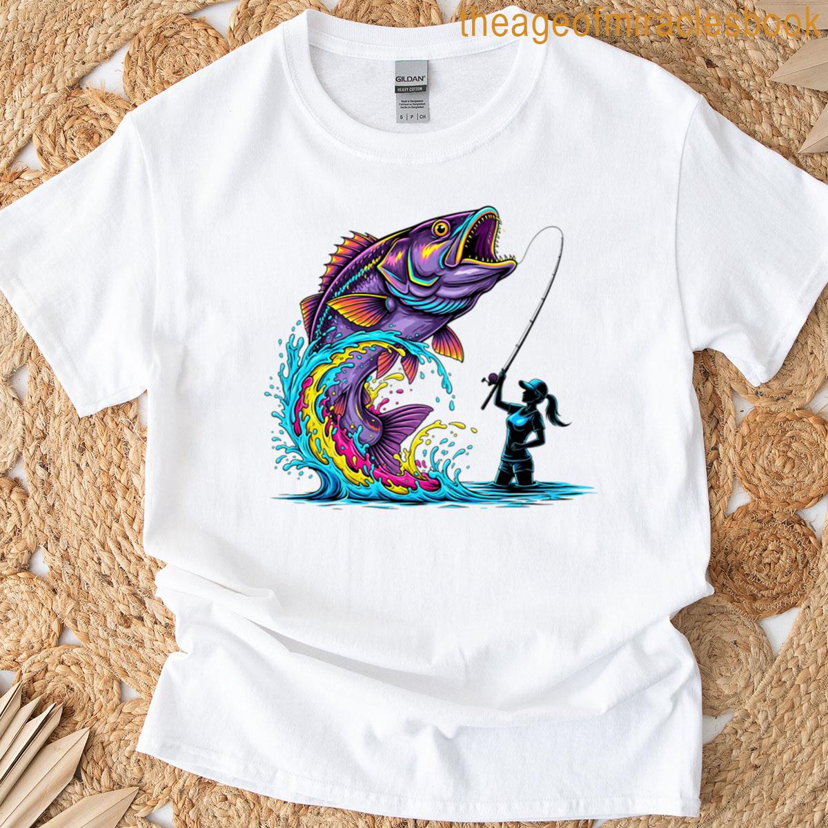 Girl Fishing Bass Stylish Lady Angler Outdoors Woman Hooked On Life Design Apparel T-shirt