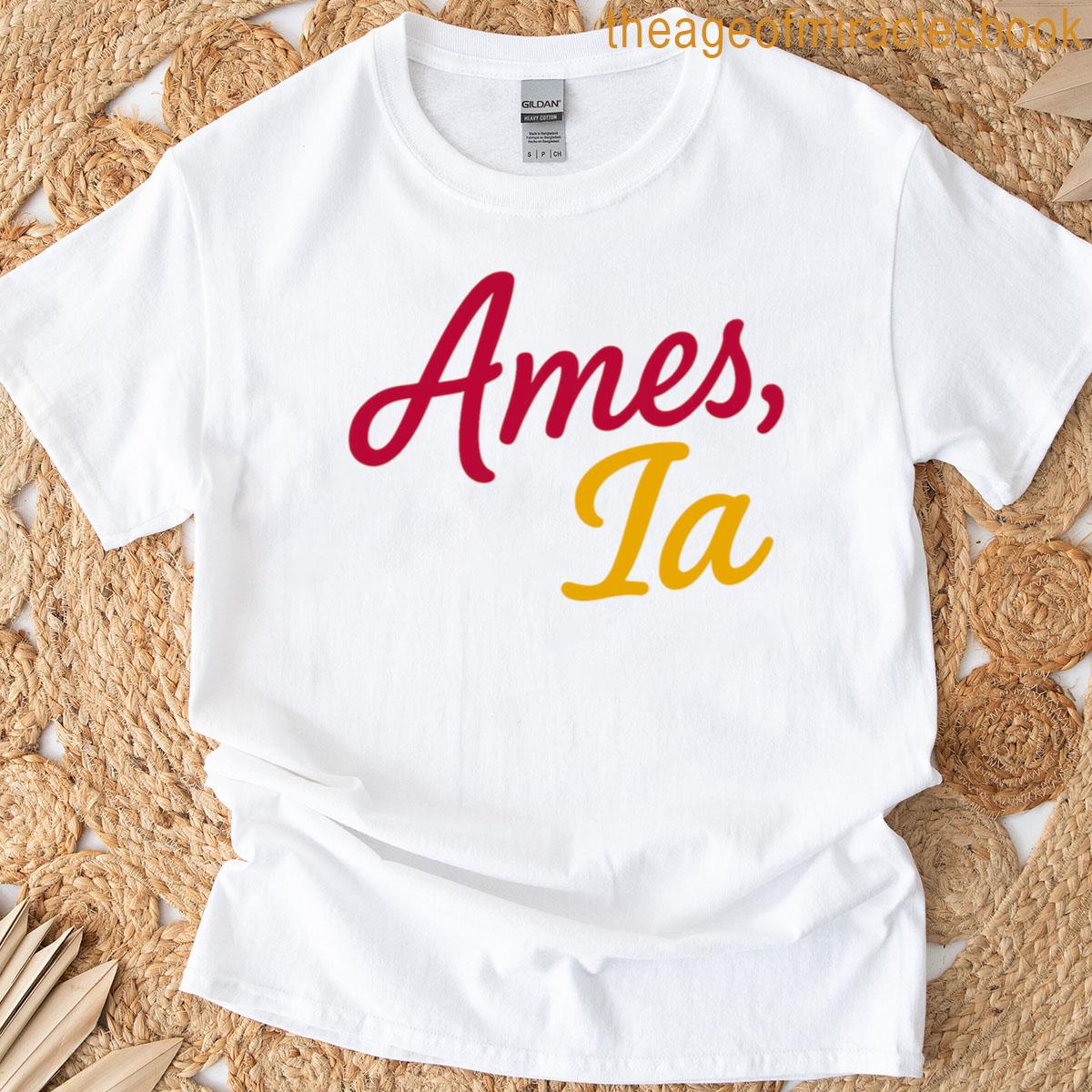 Ames Ia Retro Script Design Iowa State Pride Typography T-shirt