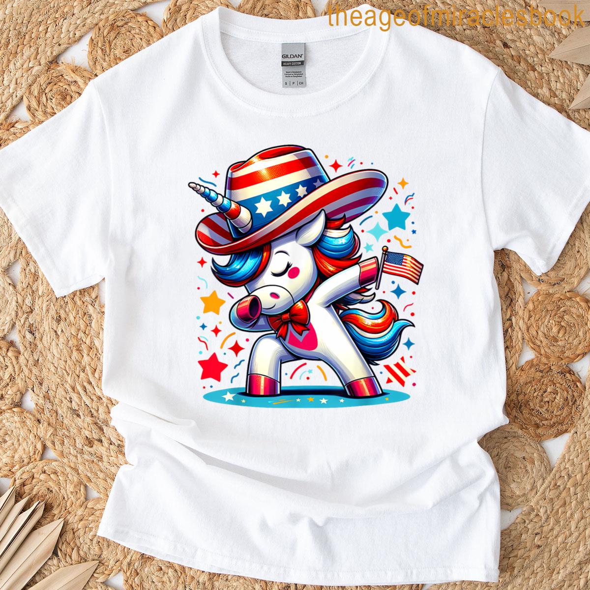 4th Of July Cute Unicorn Dab Red White Blue Women Kids Girls T-shirt