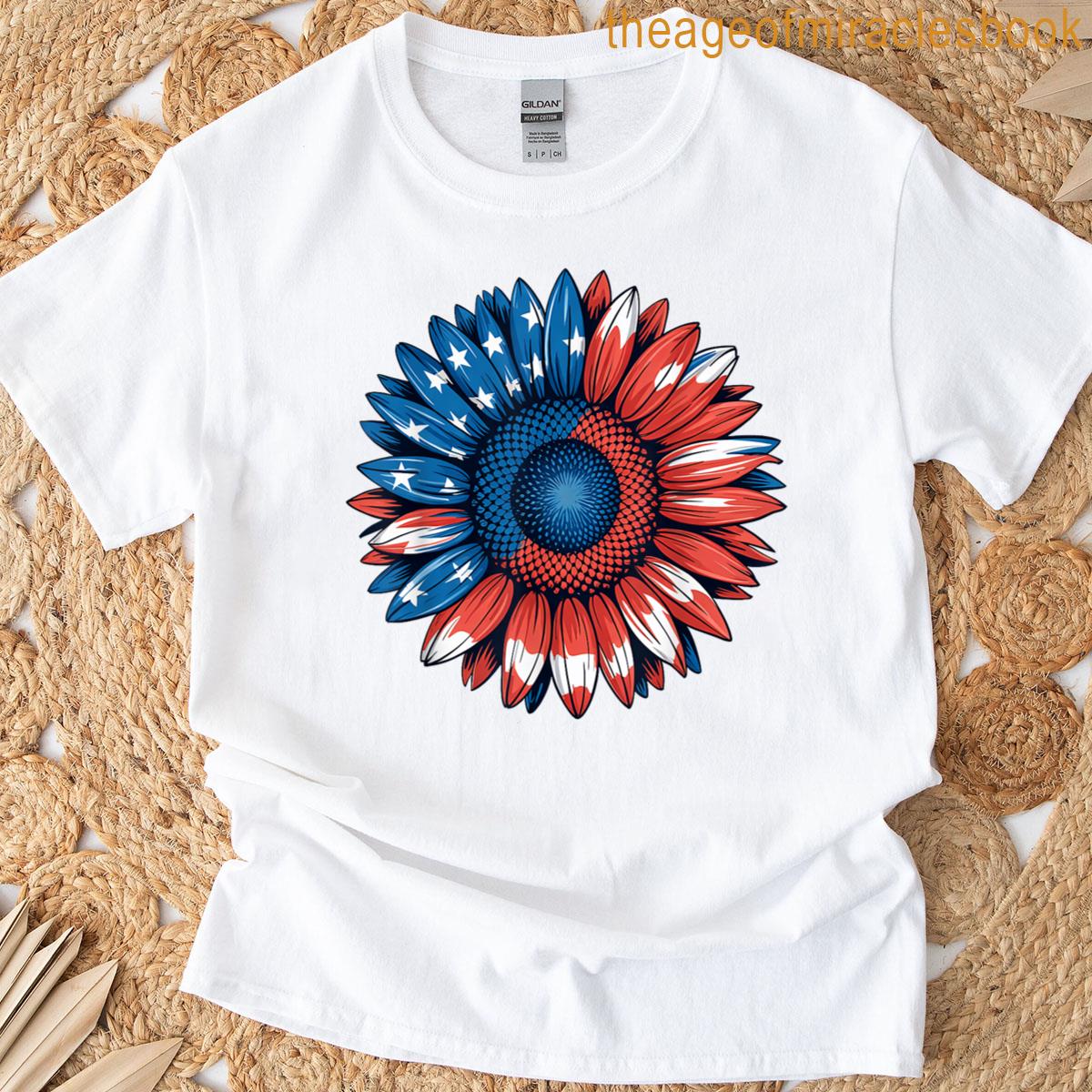 American Flag Sunflower 4th Of July Independence Men Women T-shirt