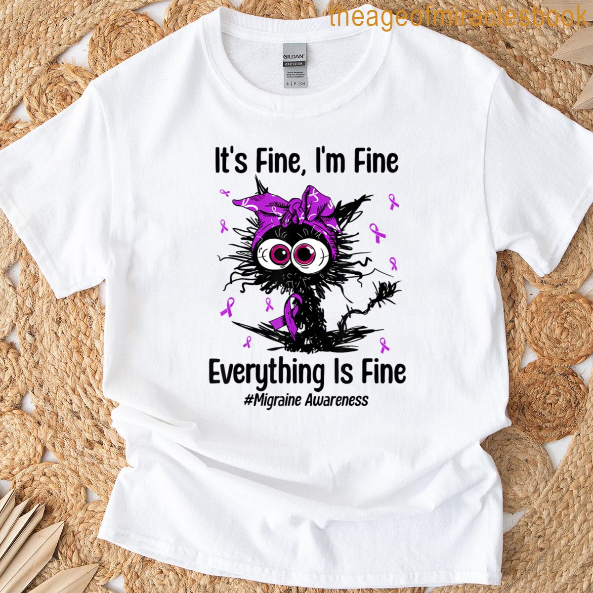 Motivational Migraine Awareness Cat Funny Chronic Headache T-shirt