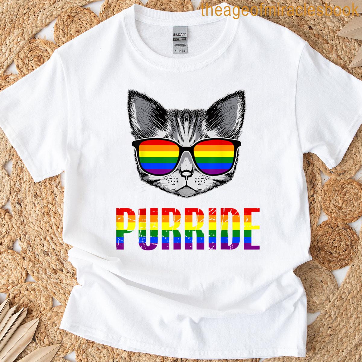 Purride Cat Rainbow Pride Month Lgbtq Ally Men Women Kids T-shirt