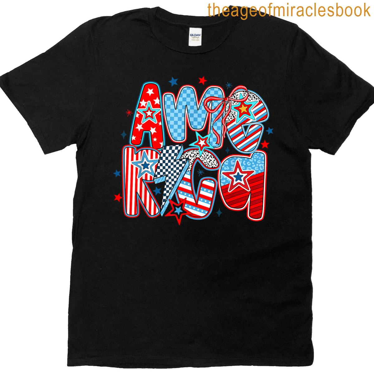 Retro Groovy America Funny 4th Of July Patriotic Women Girls T-shirt