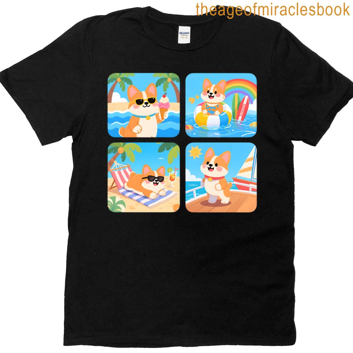 Cartoon Corgis In Summer Sticker Collection T-shirt