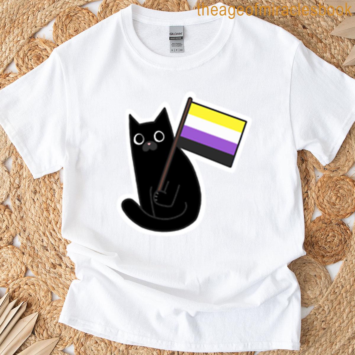 Non-binary Pride Flag Black Cat Sticker T-shirt