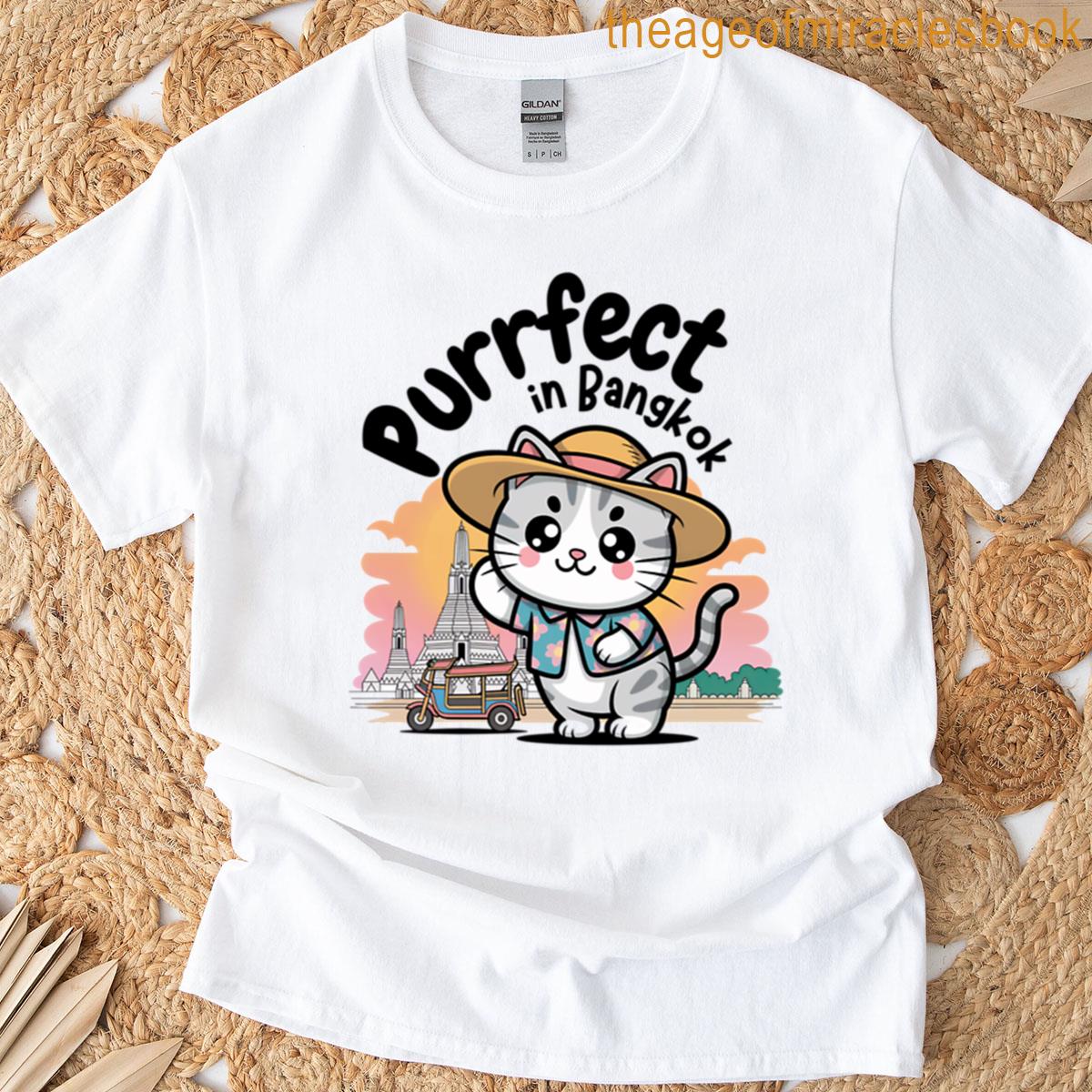 Purrfect In Bangkok Kawaii Chibi Cat At Wat Arun Cute Thailand Travel T-shirt