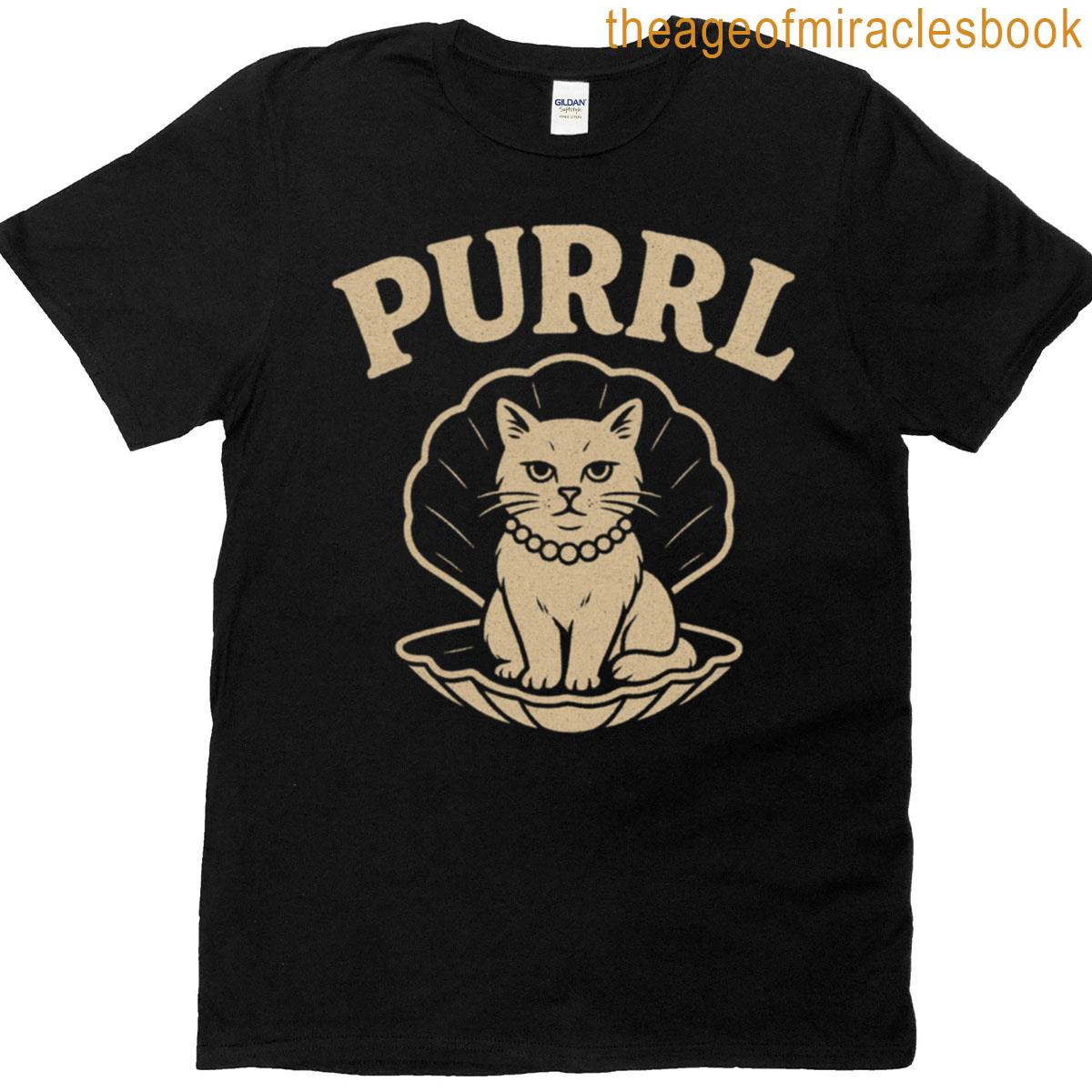 Purrl Elegant Cat In A Shell With Pearl Necklace Vintage Grumpy Cat Art T-shirt