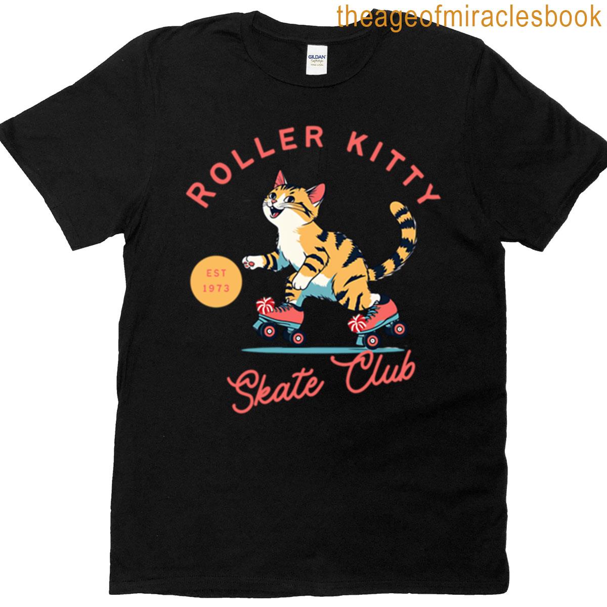 Roller Kitty Skate Club Cute Cat On Roller Skates Tee Retro 70s Aesthetic Funny Kawaii Skate Cat Gif T-shirt