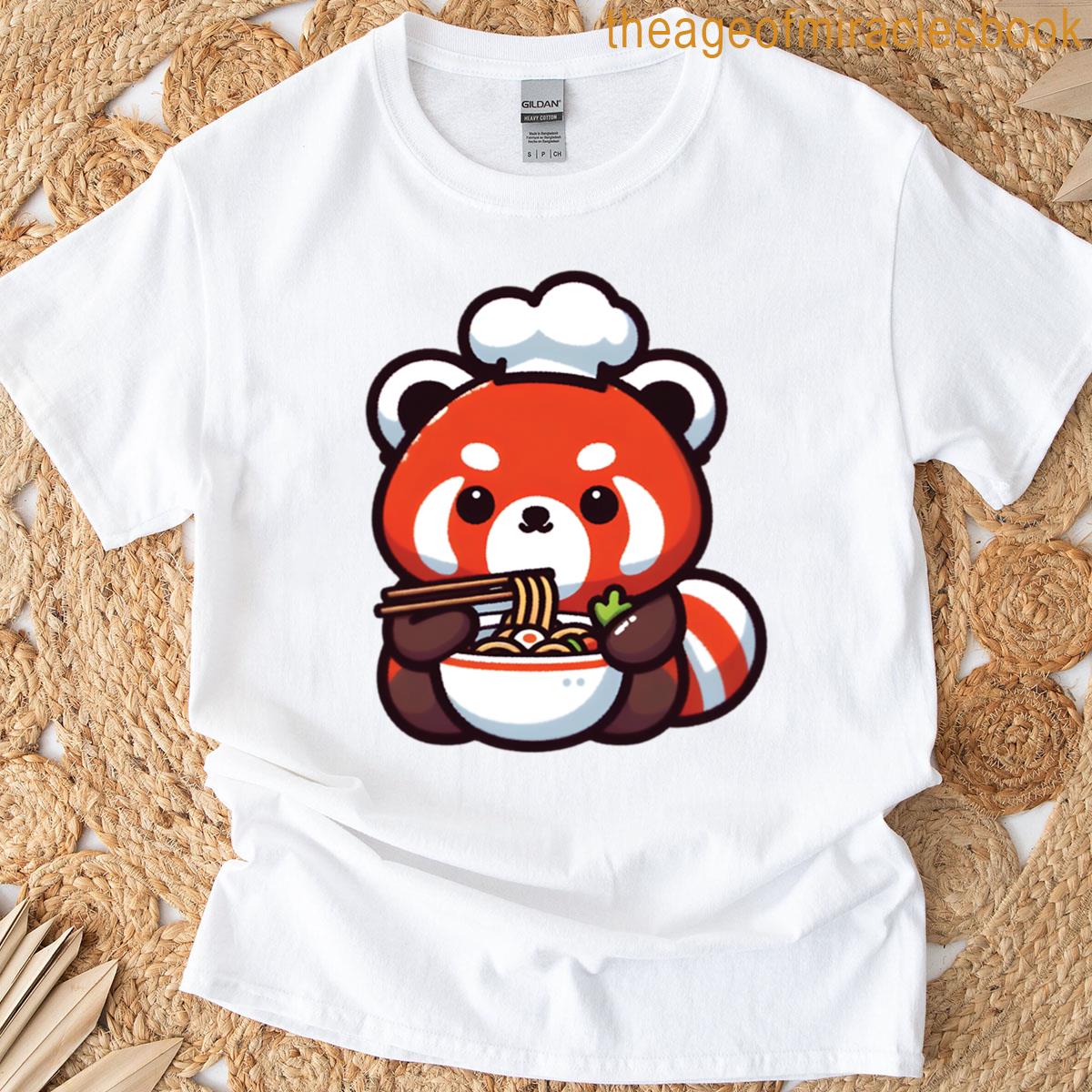 Kawaii Red Panda Eating Ramen Cute Asian Food Lover Design Adorable Red Panda Cartoon Playful Kawaii T-shirt