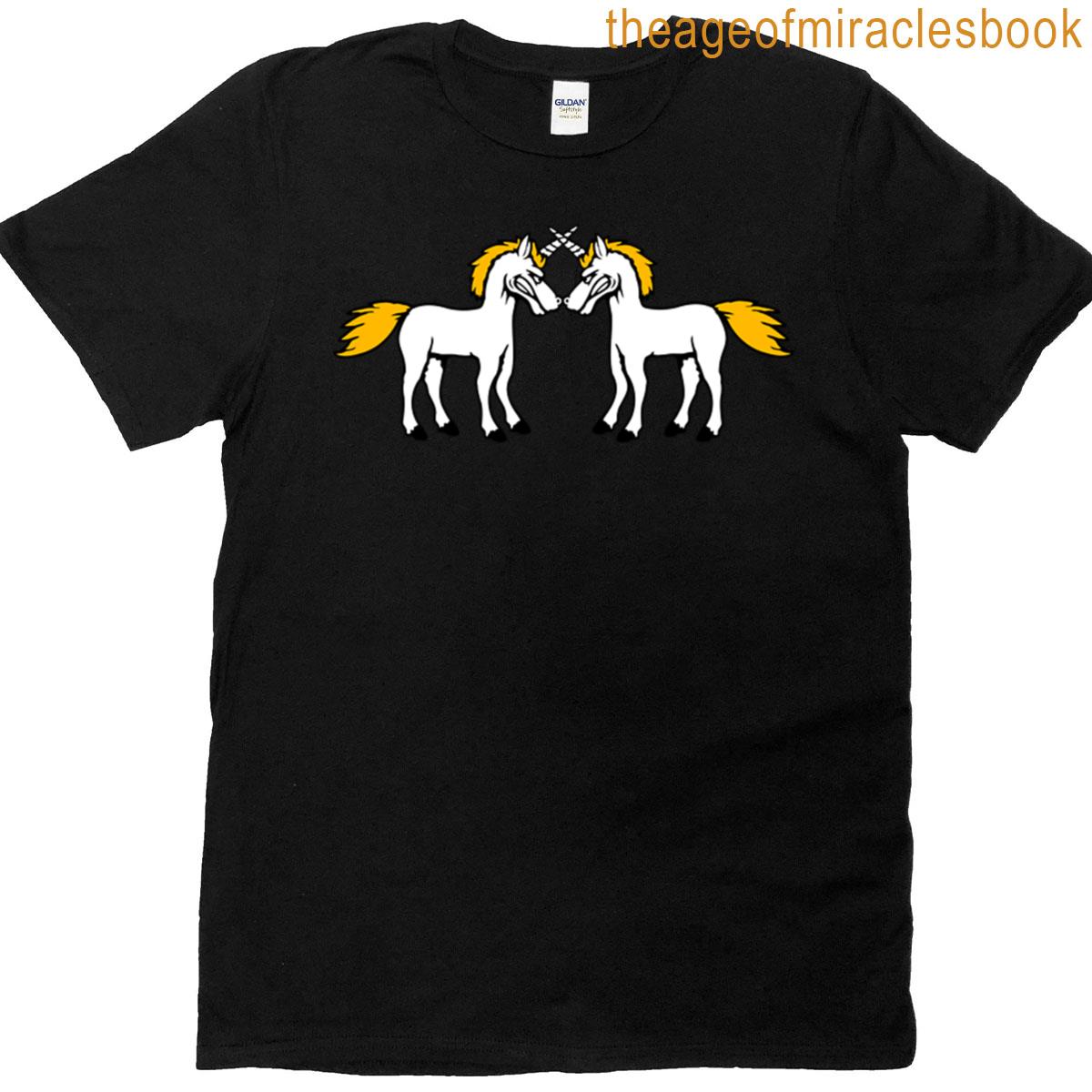 2 Unicorn Angry Bad Mad Enemies Attacking Teeth Grinding Fight T-shirt