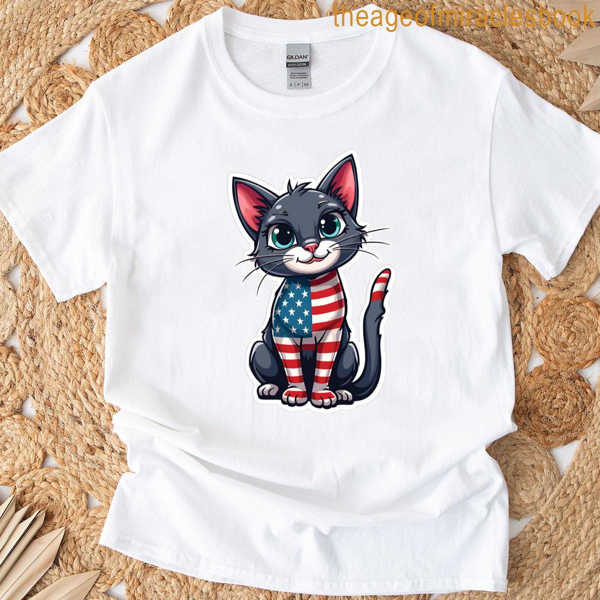 Cute American Kitty Patriotic Cat With Usa Flair Adorable 4th Of July Cat Design Stars And Stripes K T-shirt