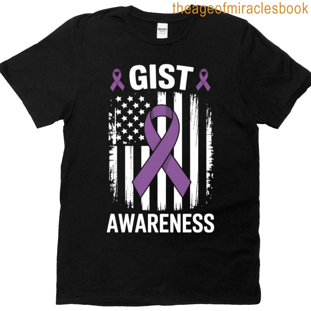 Gist Awareness Month Day Usa Flag Ribbon Purple T-shirt