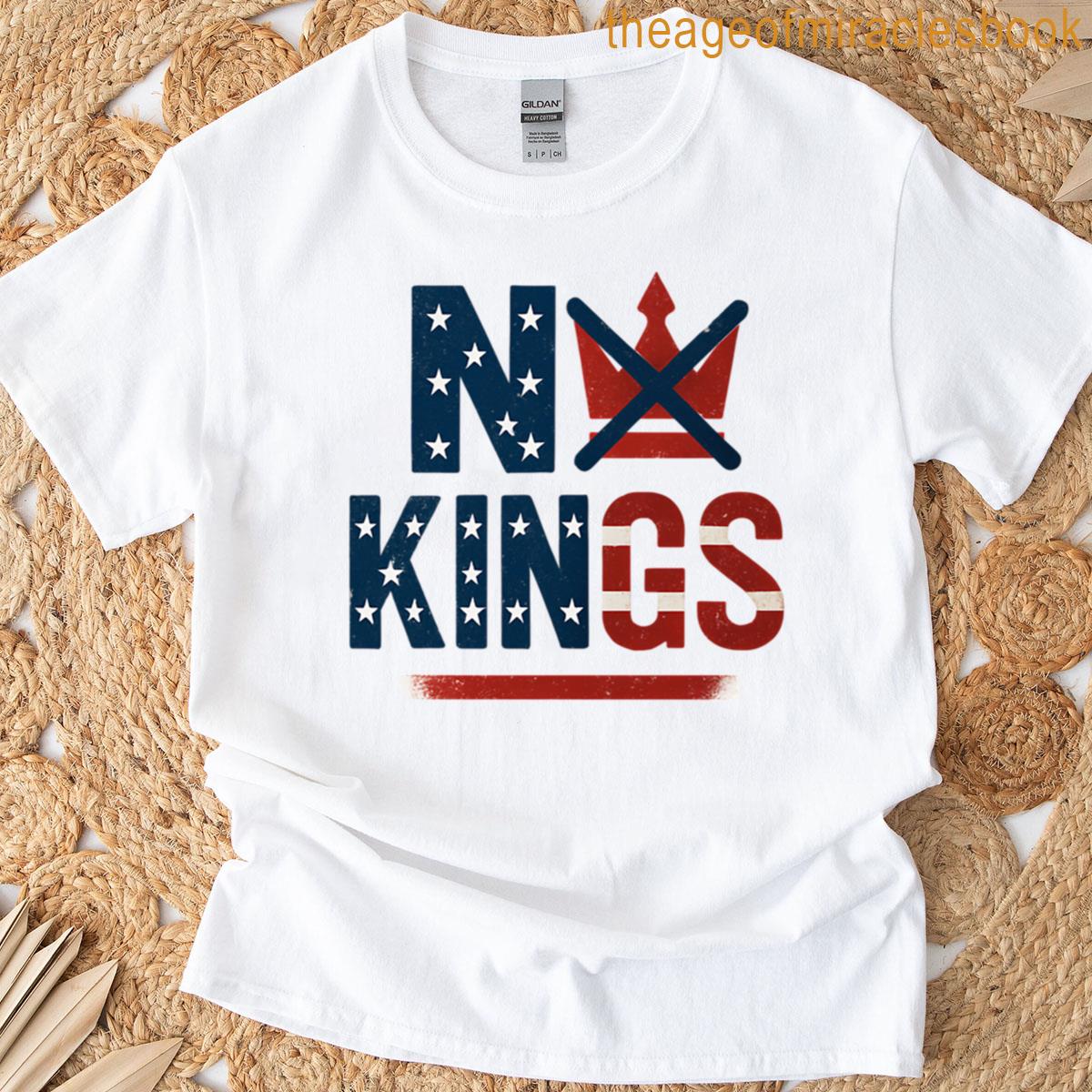 No Kings Patriotic American Protest Design Anti-monarchy Democracy Freedom Tee Usa Flag Stars Stripe T-shirt