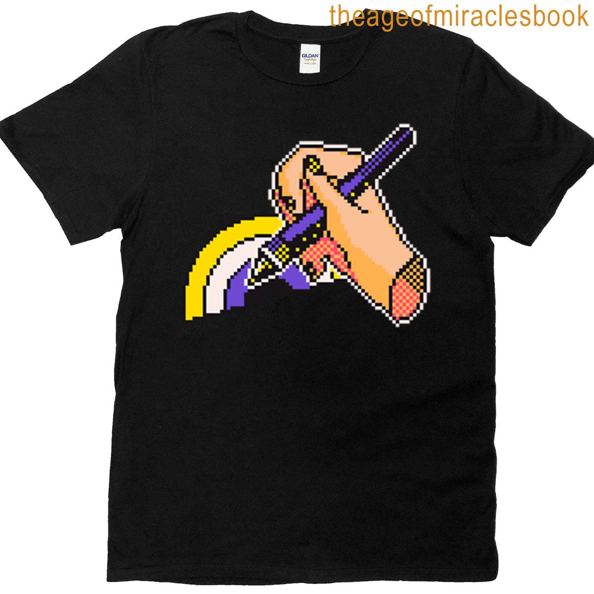 Non-binary Pride Flag Rainbow Drawn By Artist Holding Stylus T-shirt