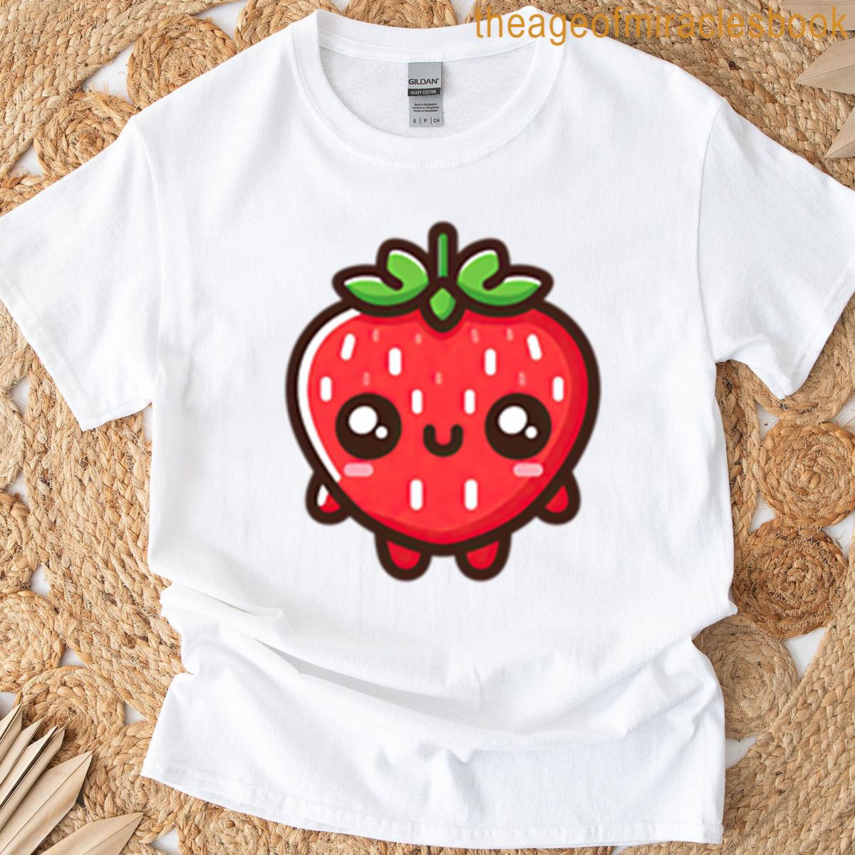 Adorable Kawaii Strawberry Cartoon Fruit Design T-shirt