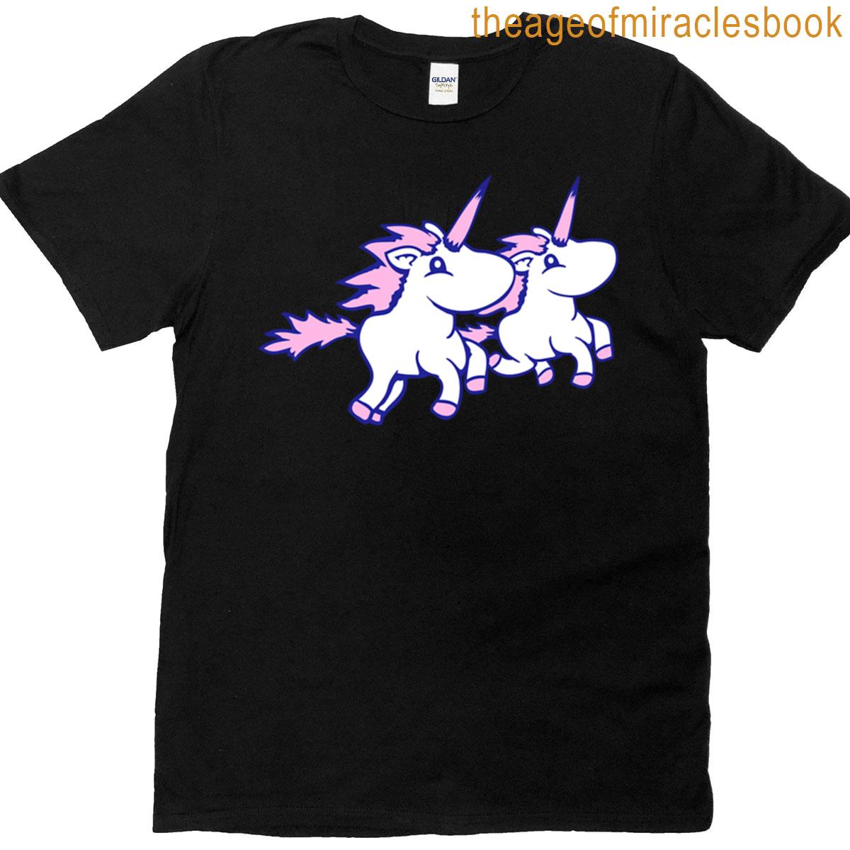 2 Unicorn Team Friends Happy Running Horn Horse Comic T-shirt