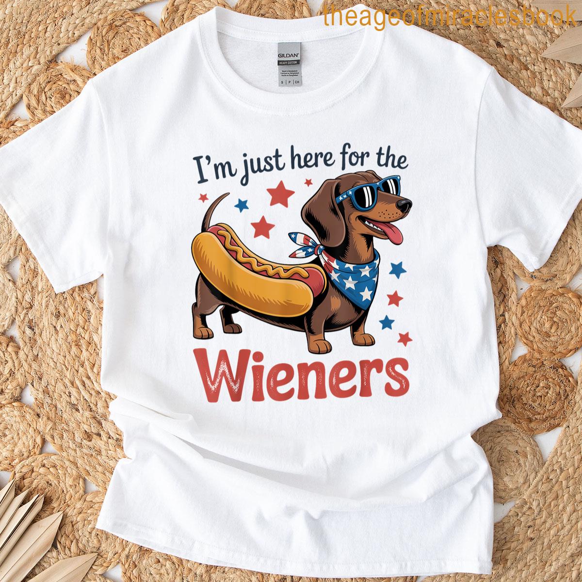 4th Of July Dog Here For Wieners Dachshund Hotdog Men Women T-shirt