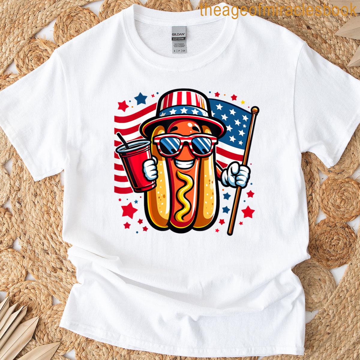 4th Of July Hotdog Funny Fourth Of July Patriotic Usa Flag T-shirt