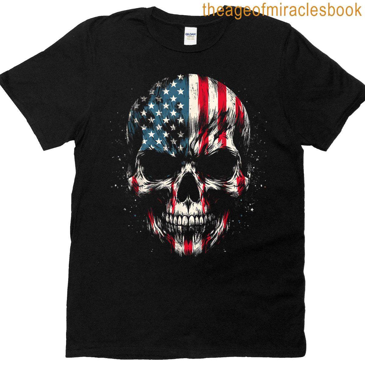 American Flag Skull Skeleton 4th Of July Patriotic Men Women T-shirt