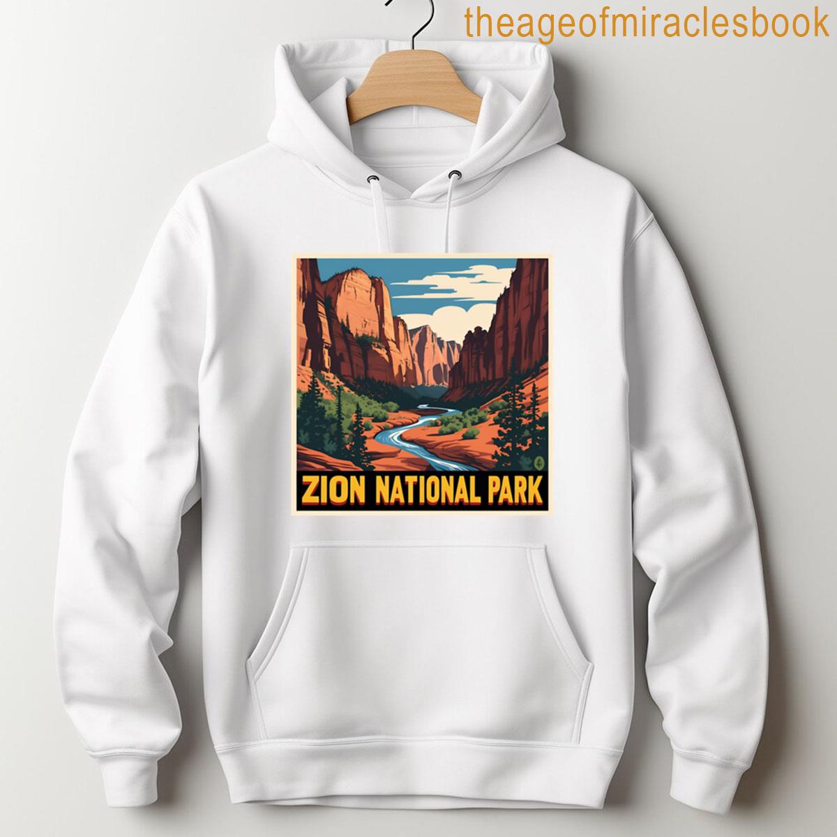 Alternative view of Zion National Park Vintage Travel Poster Canyon River Landscape Oversized T-shirt
