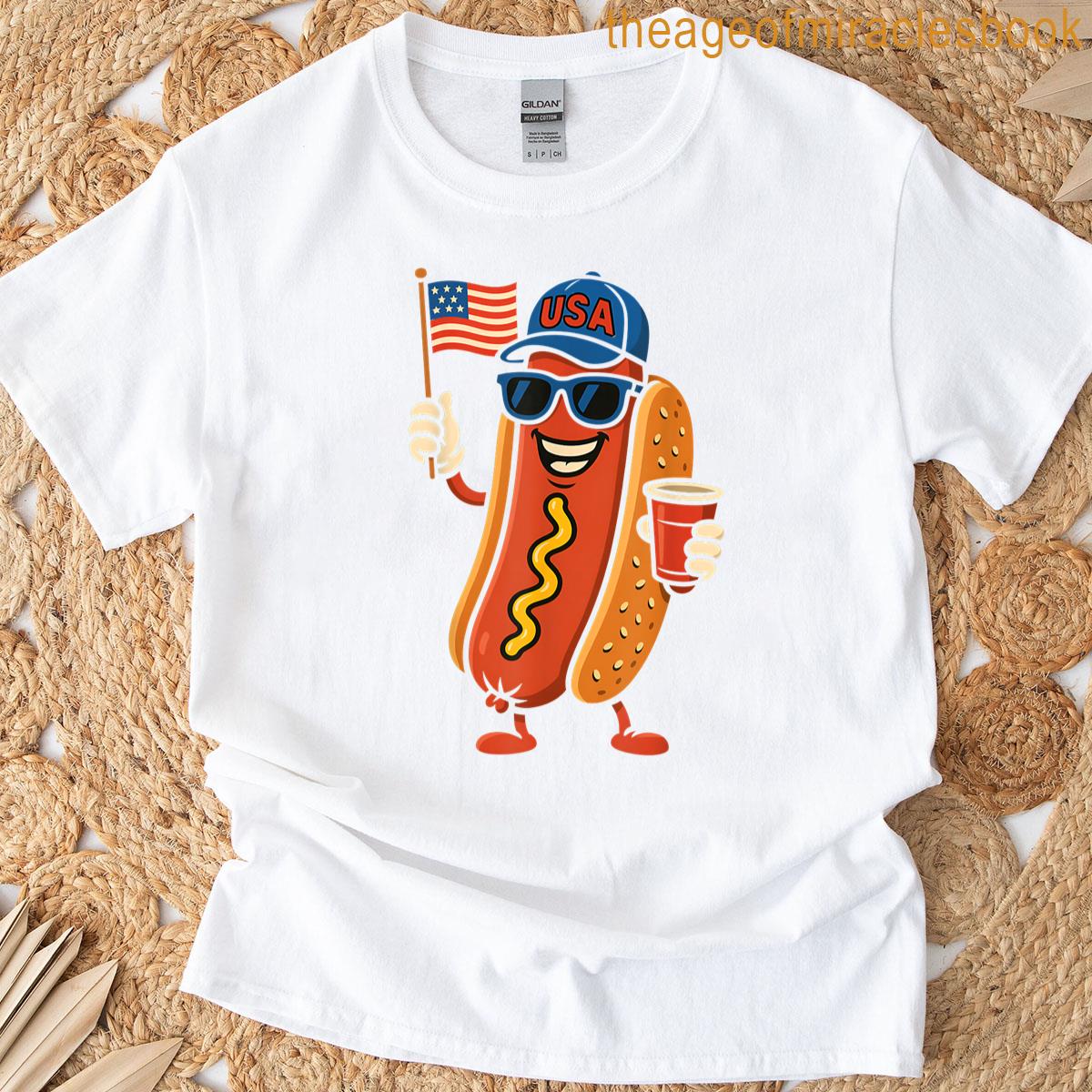 4th Of July Hotdog Funny Fourth Of July Patriotic Usa Flag T-shirt