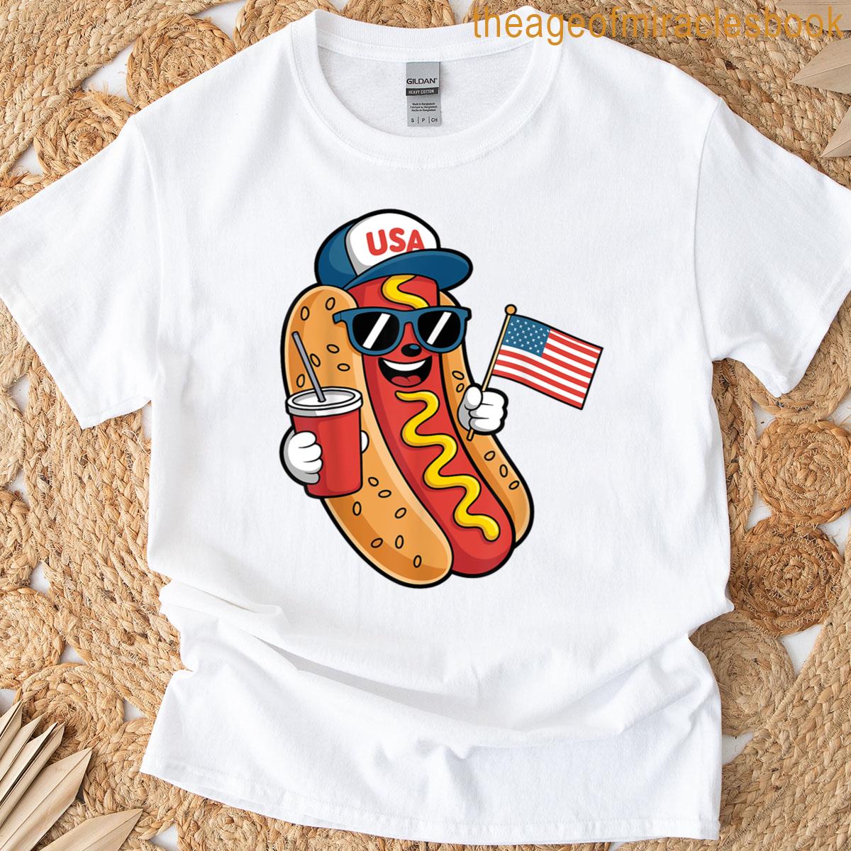 4th Of July Hotdog Funny Patriotic Usa Flag Fourth Of July T-shirt