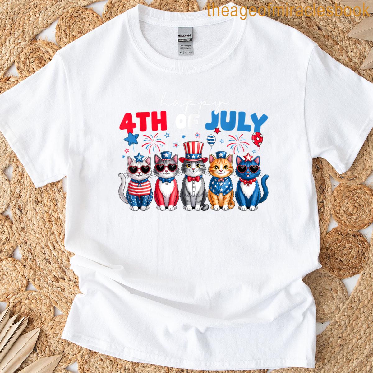 Funny Cats Proud Happy 4th Of July For Men Women Kids T-shirt