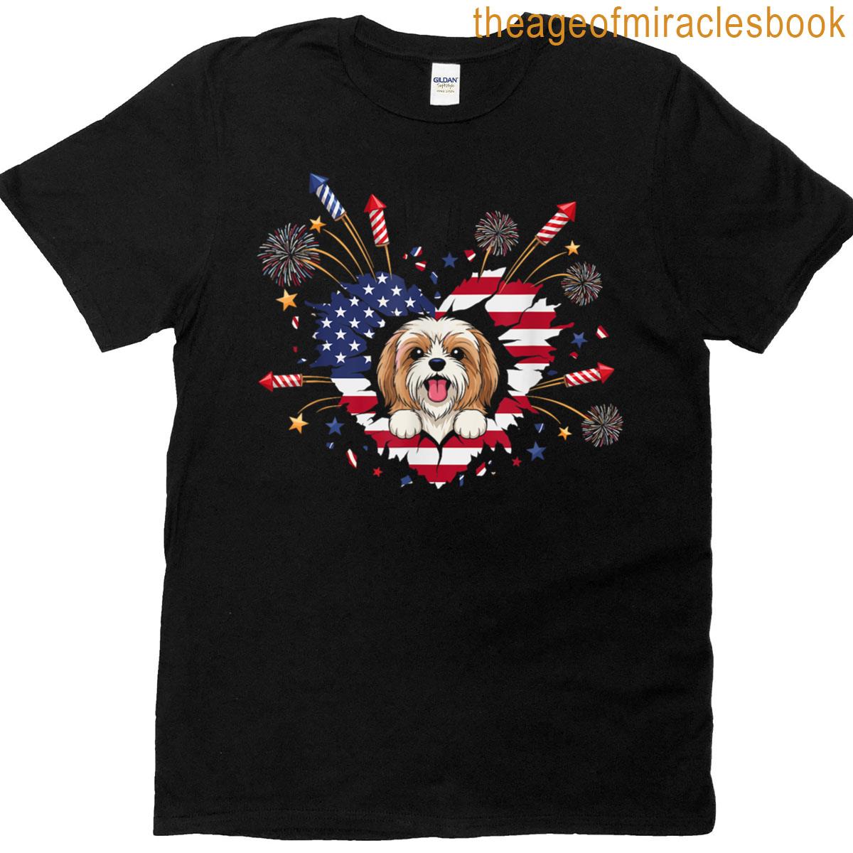 Funny Fireworks Heart Havanese American Usa Flag 4th Of July T-shirt