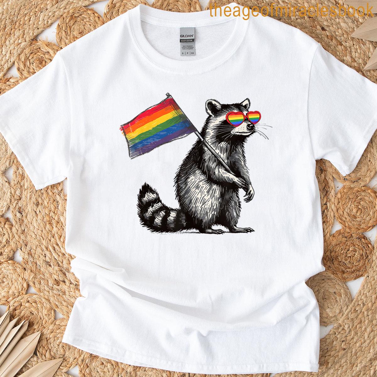 Funny Raccoon Gay Pride Lgbtq Rainbow Flag Men Women Kids T-shirt