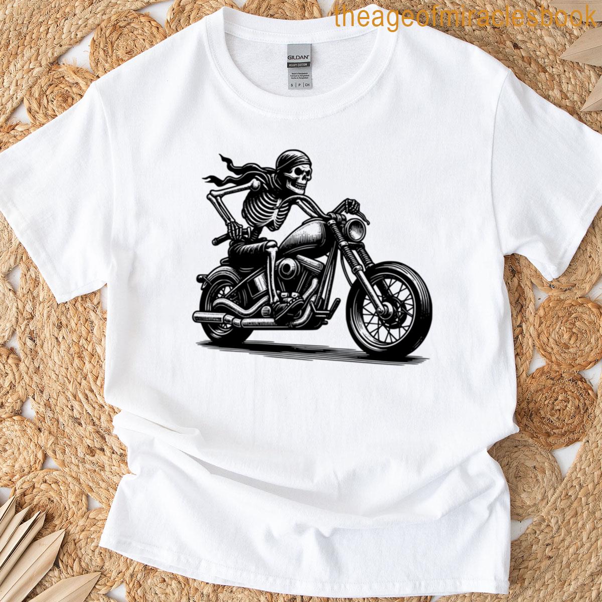 Skeleton Biker Riding Motorcycle Vintage Clipart Png T-shirt